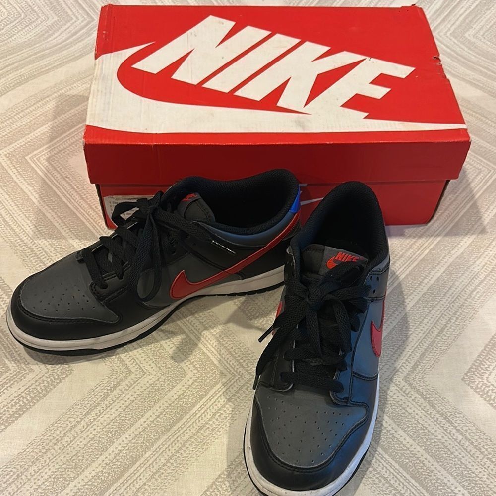 Nike Youth Dunk Low GS Black, Grey, Red & Blue Sneakers - Size 7Y